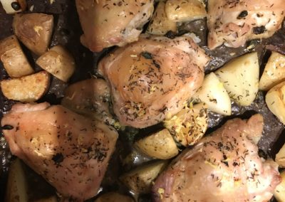 Chicken thighs with thyme, lemon & capers