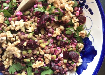 Beetroot & lentil (& anything else you might have in the fridge, freezer or store cupboard) salad!