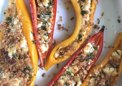 Peppers filled with breadcrumbs & feta
