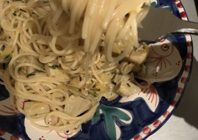 Spaghetti with artichokes, garlic & rosemary